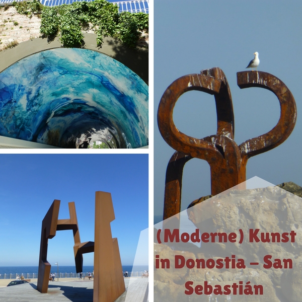 Das Bild zeigt die drei modernen Kunstwerke, die ich mir an meinem Tag in San Sebastián angeschaut habe.